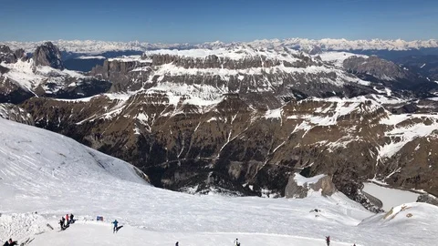 Panorama of the Sella Group from above Stock Footage 106410357