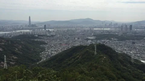 Panorama of Seoul, South Korea, skyline the top Stock Footage