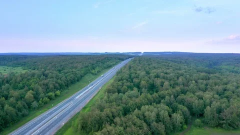 The panorama shot over the forest and the road. Stock Footage 112005332