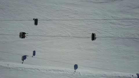Panorama of a ski  Drone is flying above the slopes and ski lifts. Stock-Footage 80369416