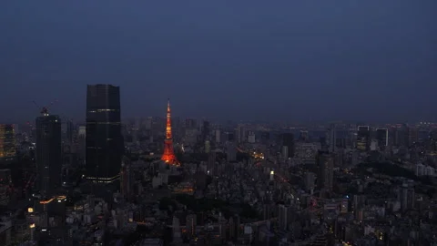 Panorama skyline of Tokyo with Tokyo Tower and skyscapers at night. Japan. Stock Footage 255668341