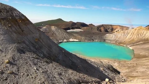 Panorama of the slope of Ebeko volcano Видео 81407995