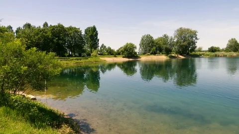 Panorama of the small lake shore Stock Footage 93546689