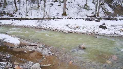 Panorama of the small mountain river Stock Footage 50764630