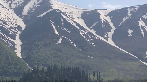 Panorama of the snow-capped mountains Stock Footage 84774649