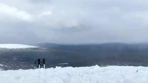 Panorama of snow-covered forests, fields, hills and slopes Stock-Footage 179354382
