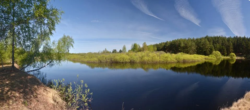 Panorama of the spring river. Foto stock