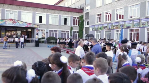 Panorama of square in front of the school. 1 September. Stock Footage 67588486