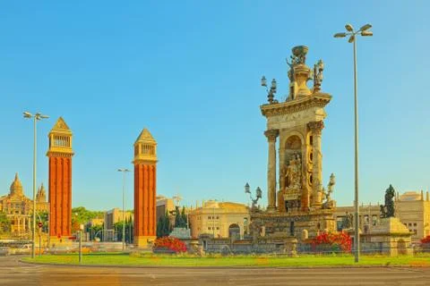 Panorama  Square of Spain (Placa De Espanya),in Barcelona - capi Stock Photos