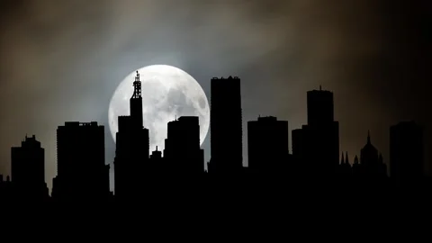 Panorama of St. Paul, Time Lapse by Night with Full Moon, Minnesota, USA Stock Footage 263460300