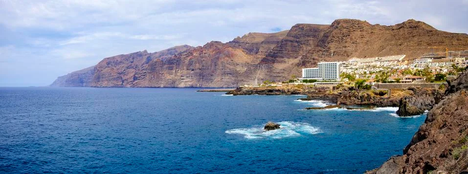 Panorama of the steep coast near Los Gigantes in Tenerife. Stock Photos