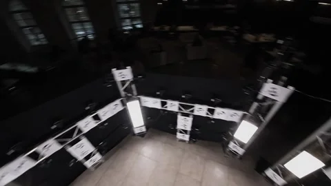 Panorama of studio with many cameras for 3d shooting, exposed during Stock Footage 276373286