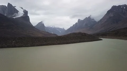 Panorama of Summit lake in the remote arctic wilderness of Baffin Island Stock Footage 238851033