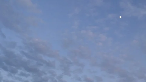 Panorama of sundown and Moon with clouds in the Blue Sky Stock Footage 91513231