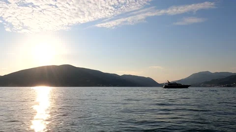 Panorama of sunset in the Bay of Kotor Stockbeeldmateriaal 160729962