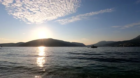 Panorama of the sunset in the Bay of Kotor, time-lapse Stockbeeldmateriaal 160729752
