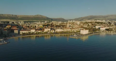 Panorama at sunset of the city Split Stock Footage 207516862