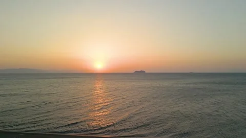 Panorama Of Sunset In Kos Beach With Reflection On The Calm Water In Stock Footage 247435477