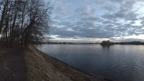 Panorama of sunset in Uglich Stock Footage 89435576