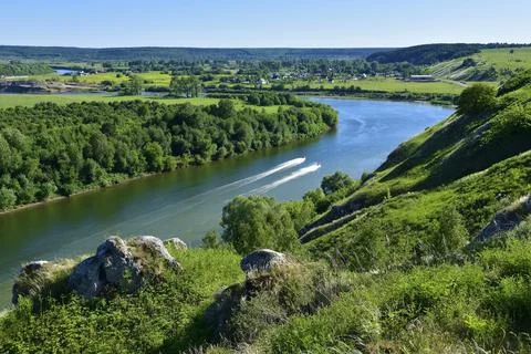 Panorama of the Sylva River and the river valley from the top of Mount Grekho Stock Photos