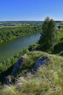 Panorama of the Sylva River and the river valley from the top of Mount Grekho Stock Photos