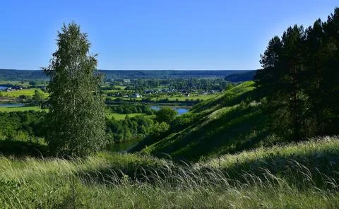 Panorama of the Sylva River and the river valley from the top of Mount Grekho Stock Photos