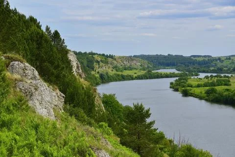 Panorama of the Sylva River and the river valley from the Sorokinskaya gypsum Stock Photos