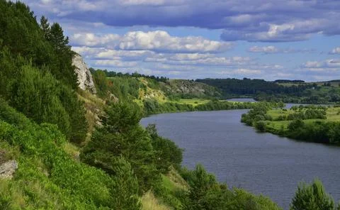 Panorama of the Sylva River and the river valley from the Sorokinskaya gypsum Stock Photos