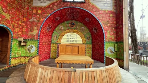Panorama of Symbolic Synagogue interior, Babyn Yar, Kyiv, Ukraine Stock Footage 320529925