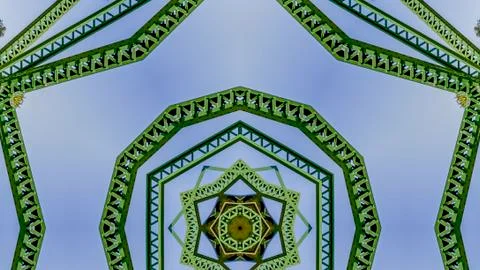 Panorama Symmetrical angular circle design created from doubling a photo of a Stock Photos