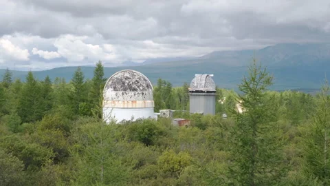 Panorama of the territory of the astronomical observatory high in the mountains Stock-Footage 253627437