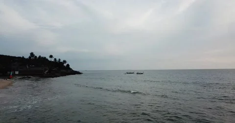 Panorama of Thailand, above the sea, boats float on the sea Stock Footage