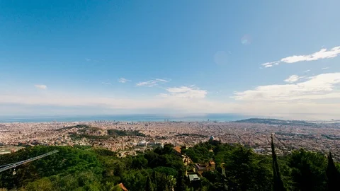 Panorama time lapse with clouds, Barcelona Tibidabo Stock Footage 124719765