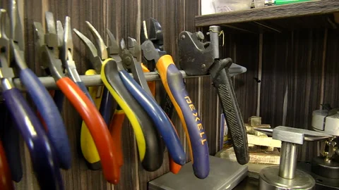 Panorama of the tools in the jewelry workshop Stock Footage 103555094