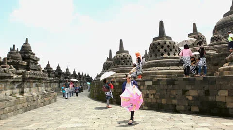 Panorama on top of Borobudur Temple. Stock Footage 24456504