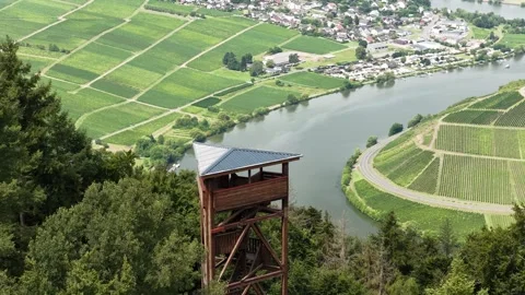 Panorama tower with view over the Moselle river. Germany. Aussicht turm Vídeos de archivo 313987388