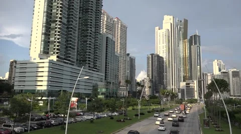 Panorama with traffic. La Cinta Costera, Panama City, Panama Stock Footage 47899285