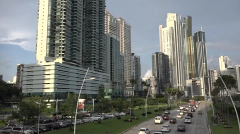 Panorama with traffic. La Cinta Costera, Panama City, Panama Stock Footage 47899311