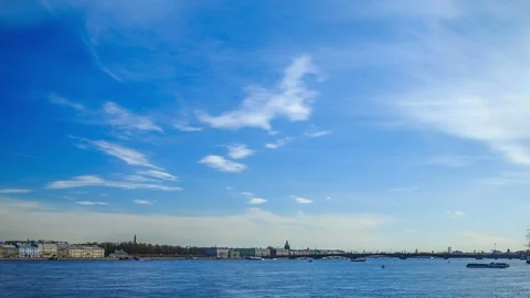 Panorama to the Trinity Bridge and the Neva River in St. Petersburg. Timelapse Stock Footage 89630285