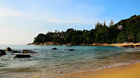 Panorama of tropical beach on a background of waves Video stock 37147785