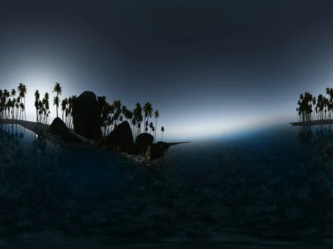 Panorama of tropical island beach at night. made with оne 360 degree lense Stock Footage