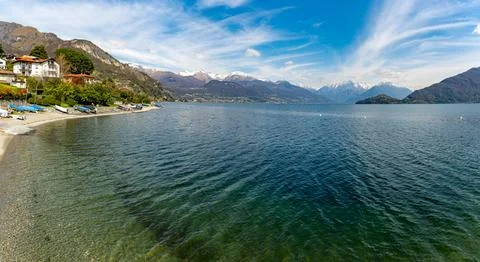 Panorama of upper Lake Como, looking north, from Musso. Stock Photos