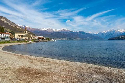 Panorama of upper Lake Como, looking north, from Musso. Stock Photos