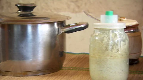 Panorama Of Utensils For Cooking Bread Stock Footage 64574428