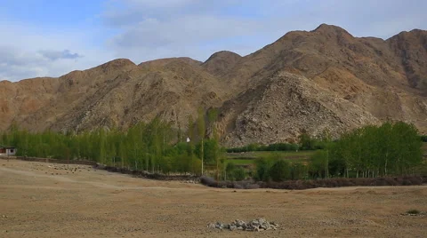 Panorama of the valley between the mountains in La Pass Chang Stock Footage 46986147