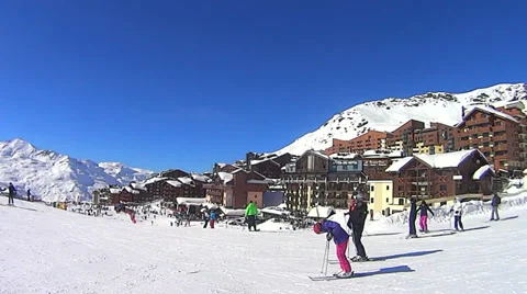 Panorama from the valley in Val Thorens Stock Footage 35887476