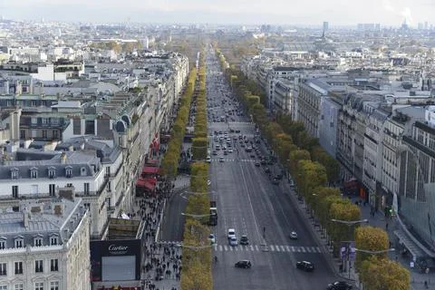 Panorama, view, from the Arc de Triomphe, Avenue des Champs Elysee, Paris Fotos Stock