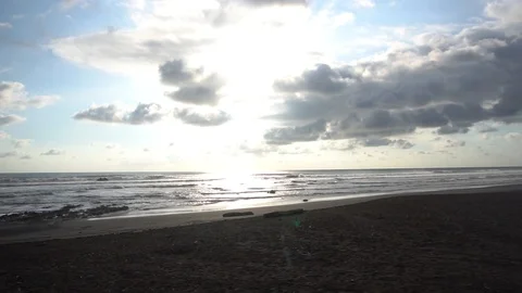 Panorama View Of Beach With Blue Sky And White Clouds [Slow Motion] Stock Footage 88873760