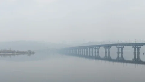 Panorama view of the bridge across the Dnipro river in Kyiv, Ukraine Stock Footage 93381695