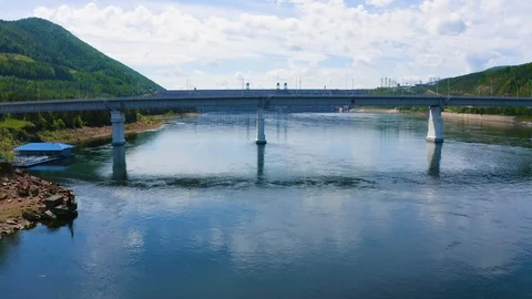 Panorama a view of the bridge, a dam of hydroelectric power station Stock-Footage 109453553